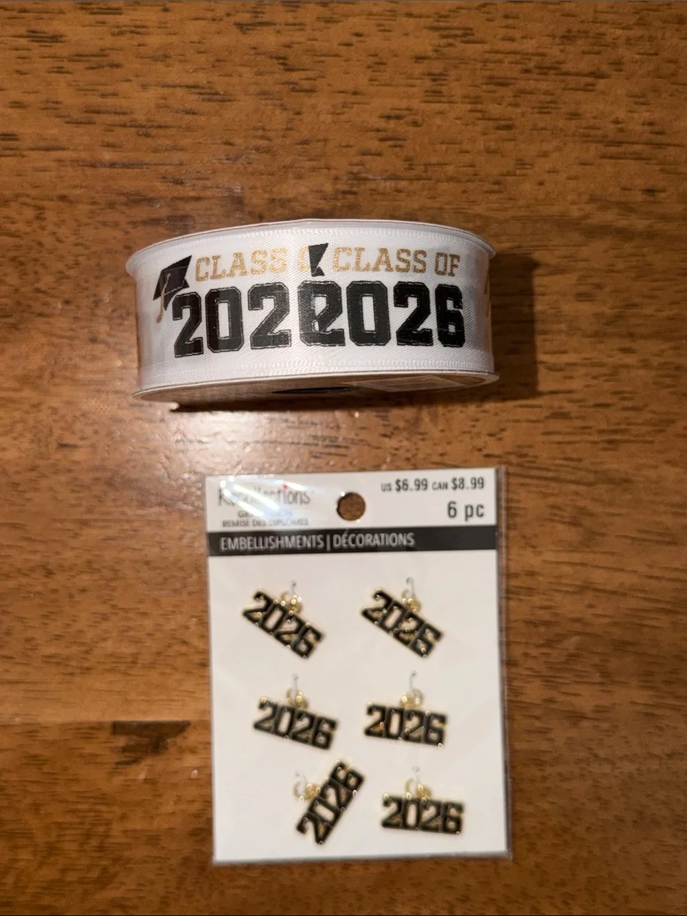 Recollections White Ribbon with Black and Gold 2026 Charm Embellishments